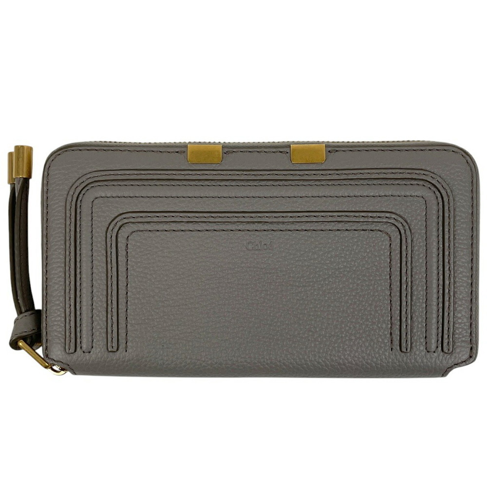 Chloe Marcie round zipper long wallet logo leather gray